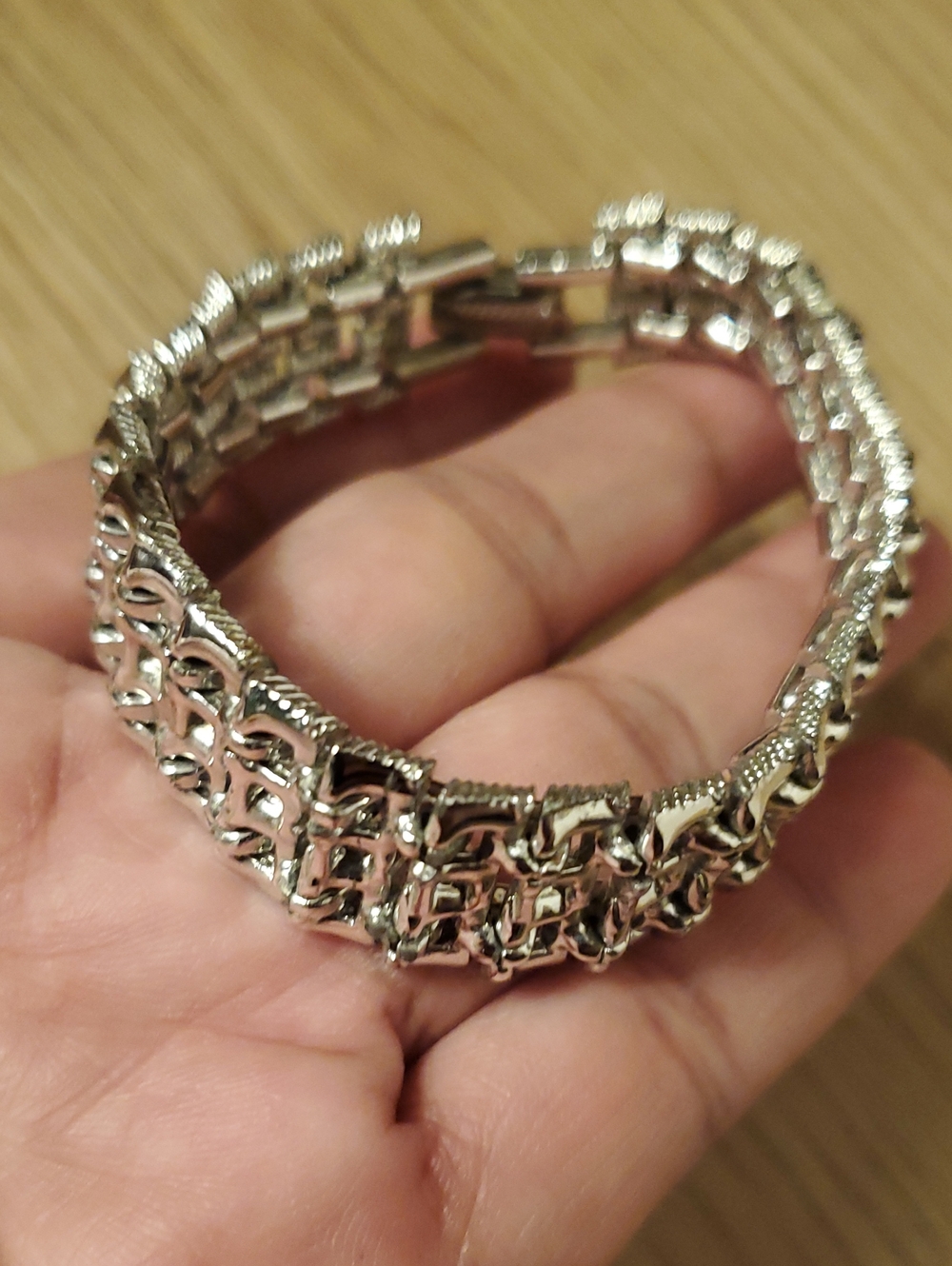 Vintage 1950's CORO Silver Tone Textured Geometric Link Statement Bracelet 7.5"